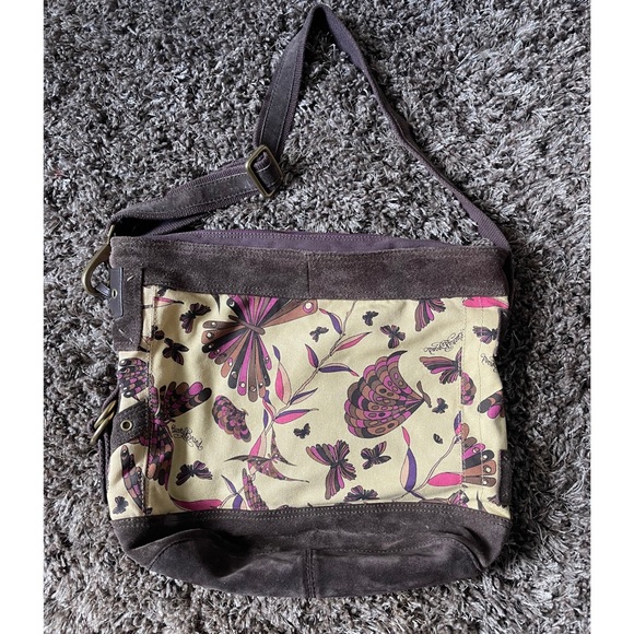 Lucky Brand X-Large Runaway Carryall Canvas Suede Leather Hobo Bucket Bag - Picture 2 of 10